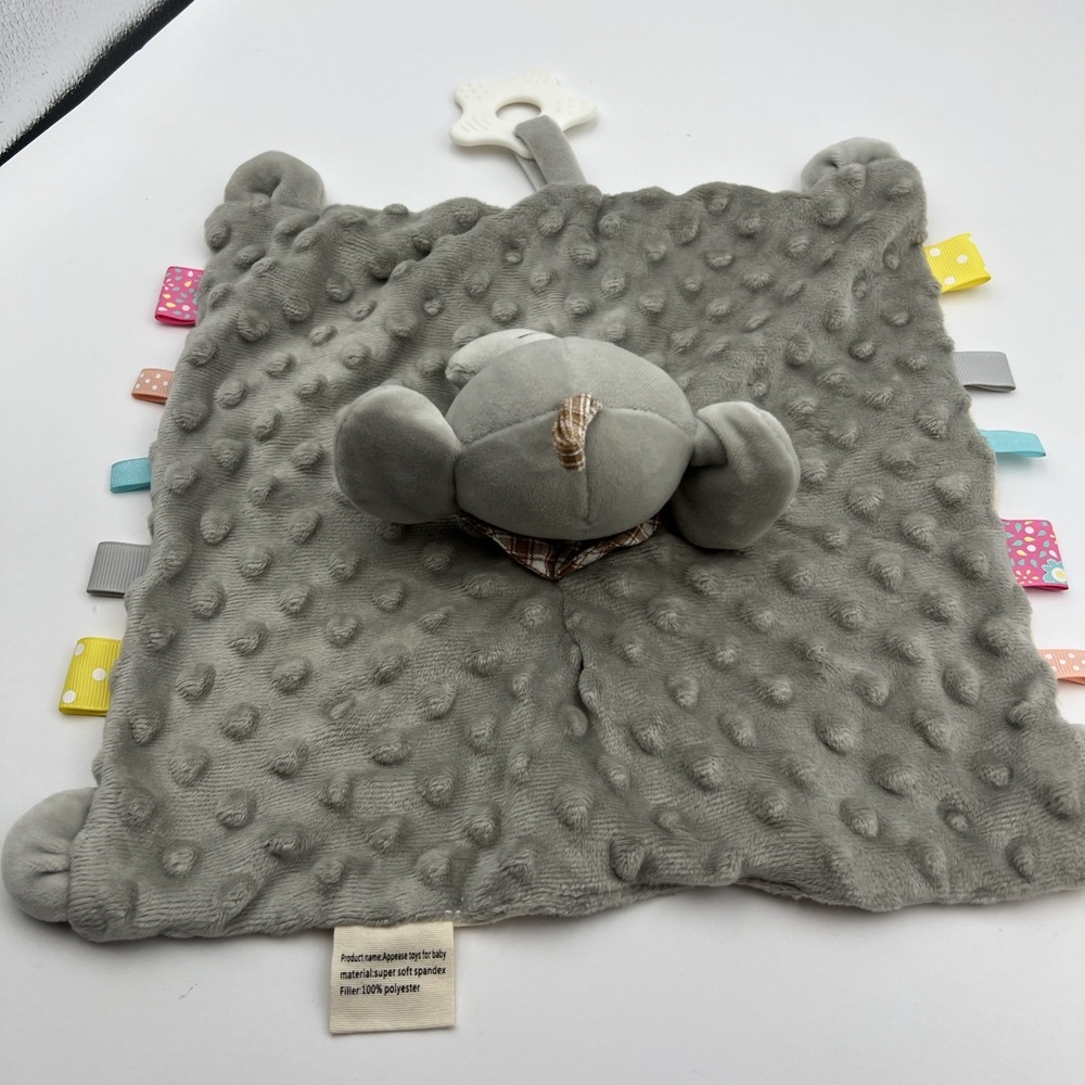 JellyBean Elephant Gray Lovey Security Blanket Minky Crinkle Teether ribbon loop - Picture 6 of 10